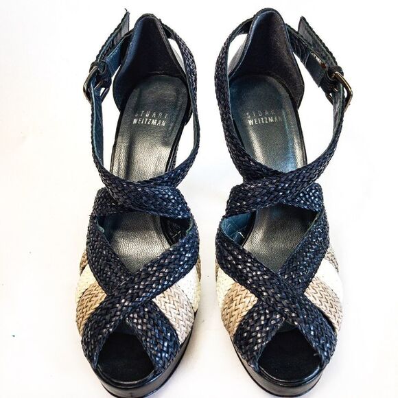 Stuart Weitzman Black Bradford Weave Heels Sz 7.5M - Picture 4 of 13
